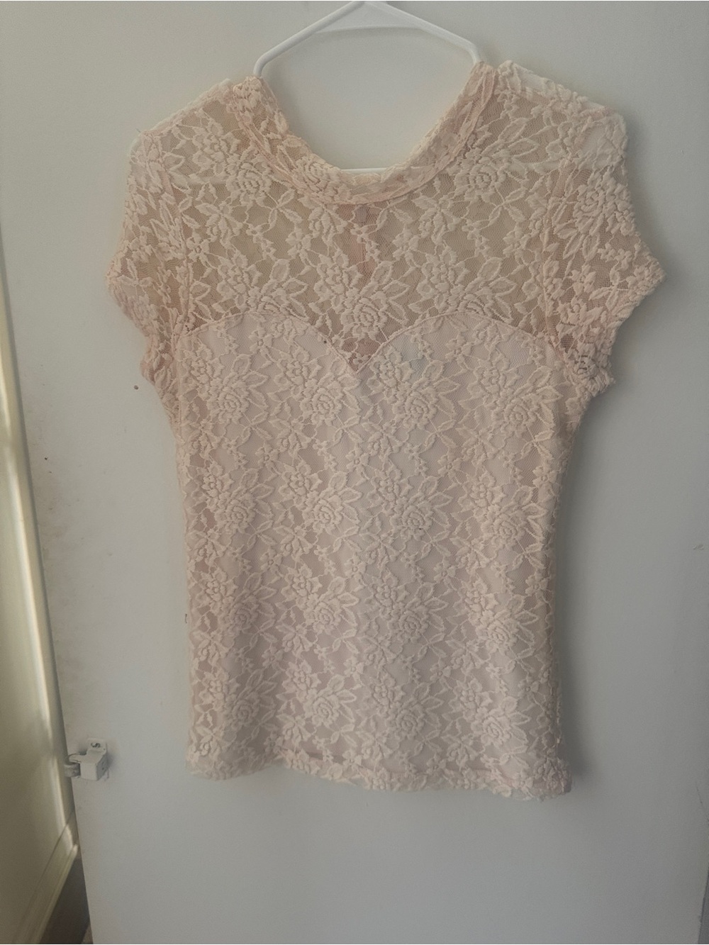 VENUS Lace Short Sleeve Blouse - Light Blush
